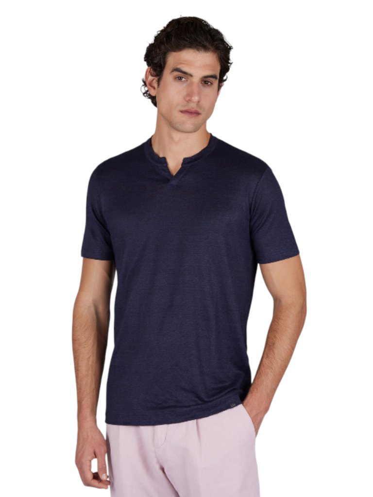 Nwt Paul & Shark Pure Linen T Shirt Top Mens Large Navy Blue V-Neck Short Sleeve